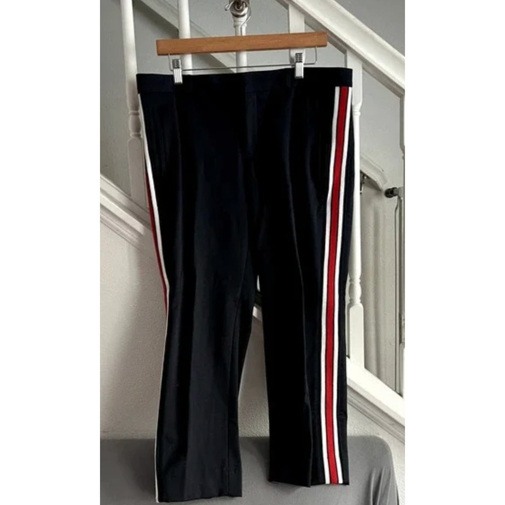 Banana Republic Black Ankle Pants with Red & White Side Stripes